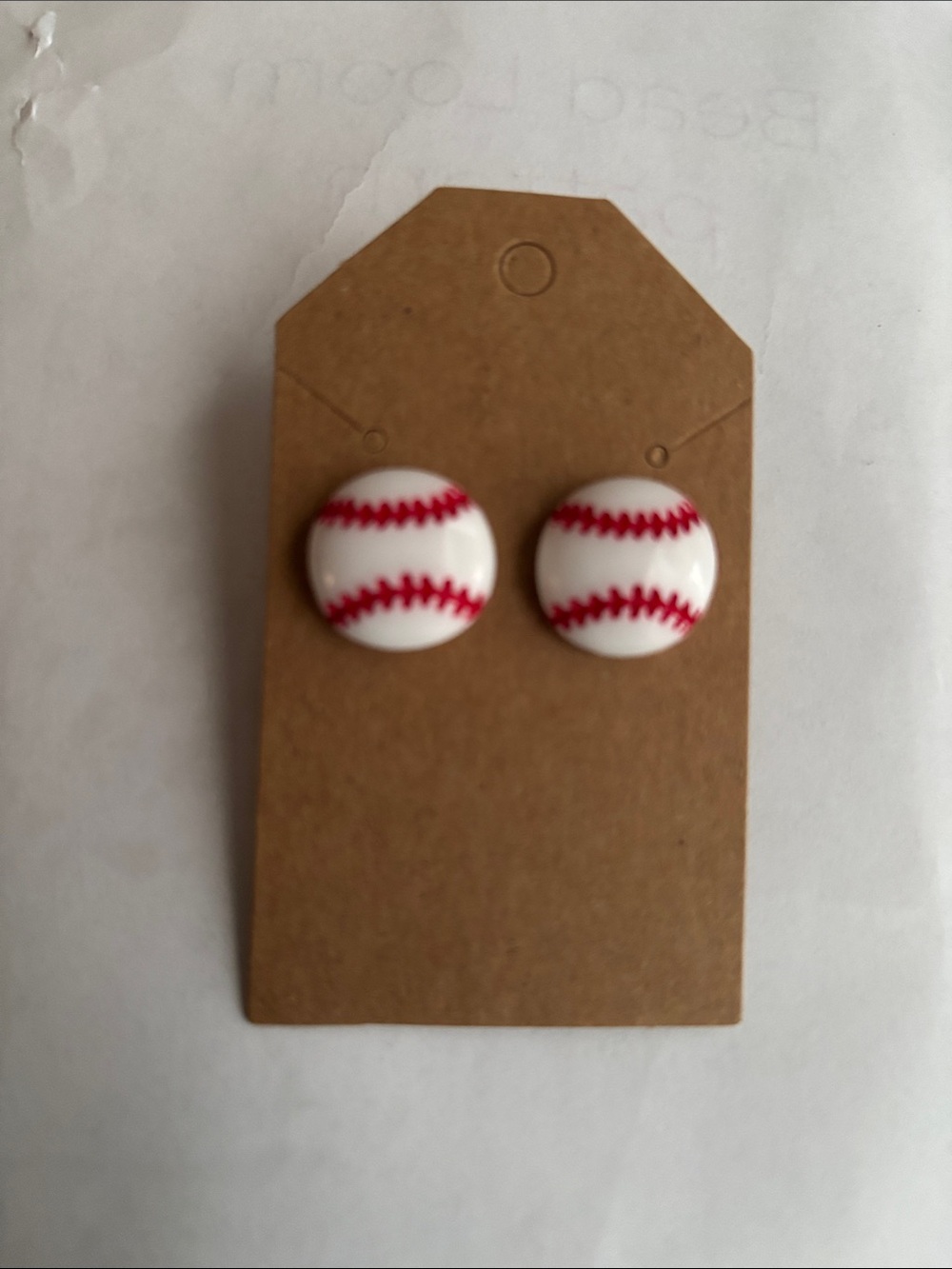 Hand Crafted White & Red Baseball Stud Earrings